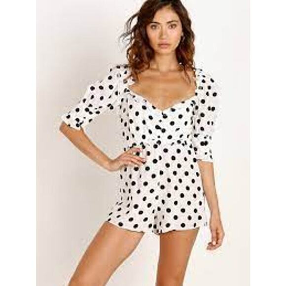 For Love and Lemons Lexington Polka Dot Romper Sz. S Black White Shorts Festival - Picture 1 of 7